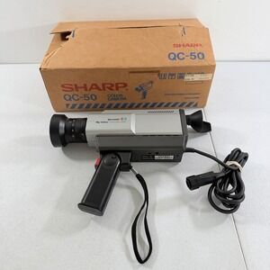SHARP QC-50 Vintage Color Video Camera Japan Silver Black W/ Box POWERS ON READ